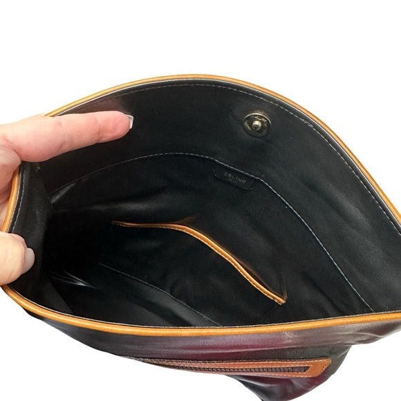 Celine Black & Tan Smooth Leather Large Triomphe Clutch Fold Over Flap Bag - Picture 7 of 11